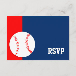 Red Blue Baseball Bar Mitzvah RSVP Card