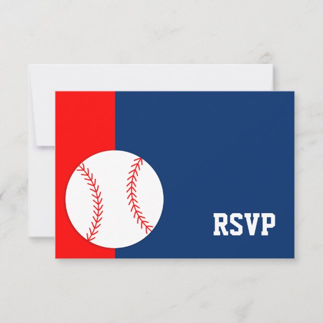 Red Blue Baseball Bar Mitzvah RSVP Card (Front)