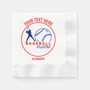 Red Blue Baseball Girl Boy Birthday Party Napkin