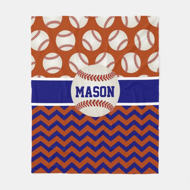 Red Blue Baseball Personalised Fleece Blanket (Front)