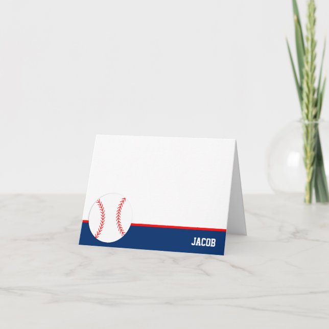 Red Blue Baseball Personalised Folded Note Card (Front)