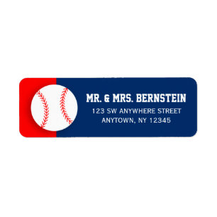 Red Blue Baseball Return Address Label