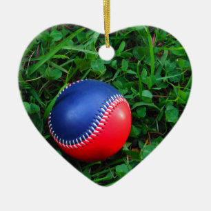 Red & Blue Baseball with White Stitching Ceramic Ornament