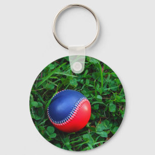 Red & Blue Baseball with White Stitching Key Ring