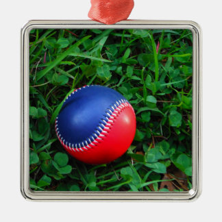 Red & Blue Baseball with White Stitching Metal Tree Decoration