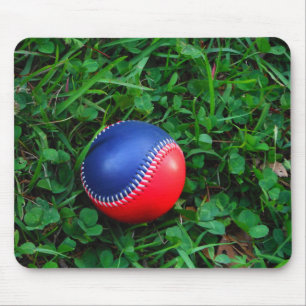 Red & Blue Baseball with White Stitching Mouse Pad