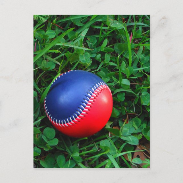 Red & Blue Baseball with White Stitching Postcard (Front)