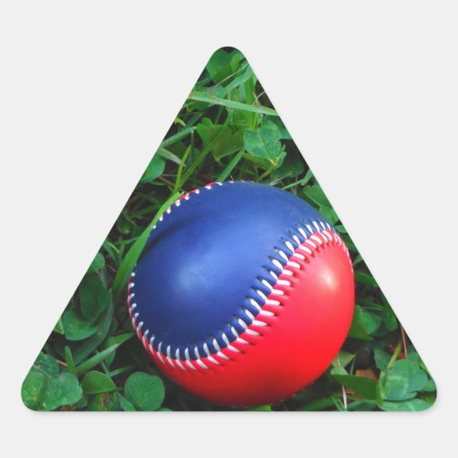 Red & Blue Baseball with White Stitching Triangle Sticker (Front)