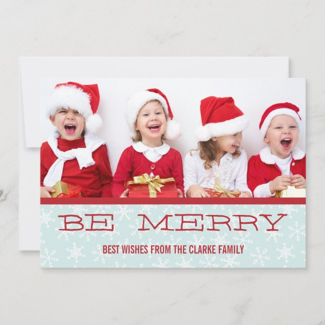 RED BLUE BE MERRY HOLIDAY PHOTO CARD (Front)