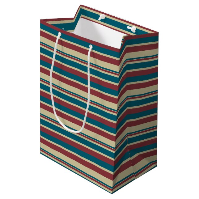 Red Blue Beige Deckchair Stripes Medium Gift Bag (Front Angled)