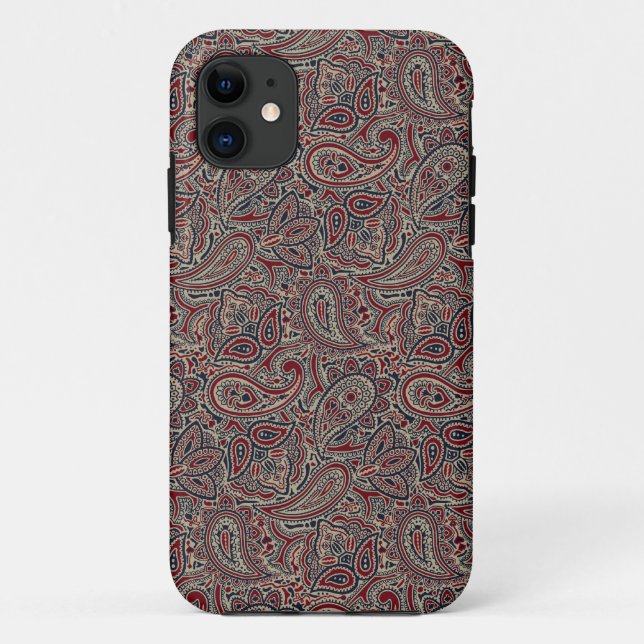 Red Blue Beige Paisley Case-Mate iPhone Case (Back)