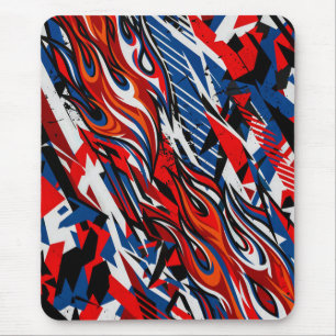 Red Blue Black Abstract Racing Flames Mouse Pad