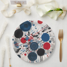 Red Blue Black And Grey Circles And Paint Drips
