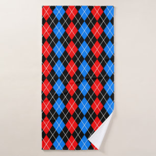 Red Blue Black Argyle Diamond Pattern Design Bath Towel