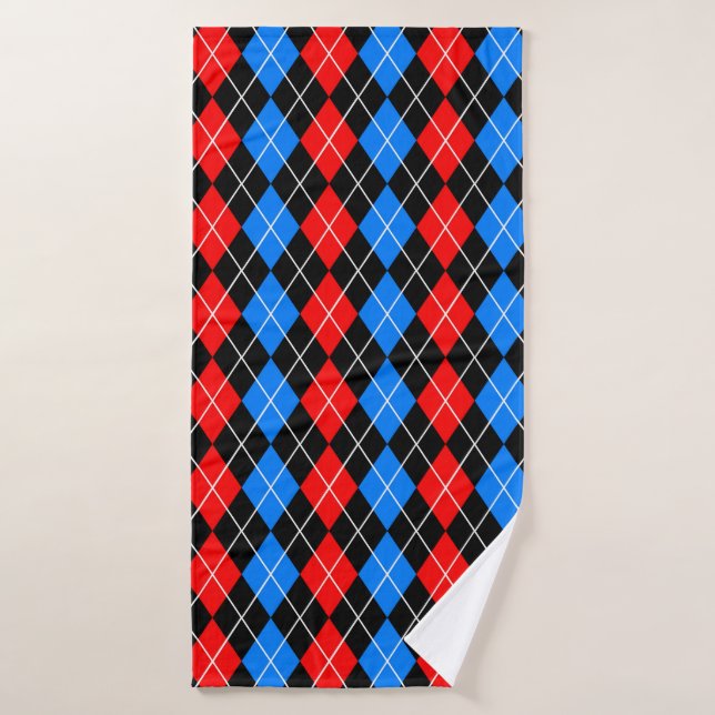 Red Blue Black Argyle Diamond Pattern Design  Bath Towel (Bath Towel)