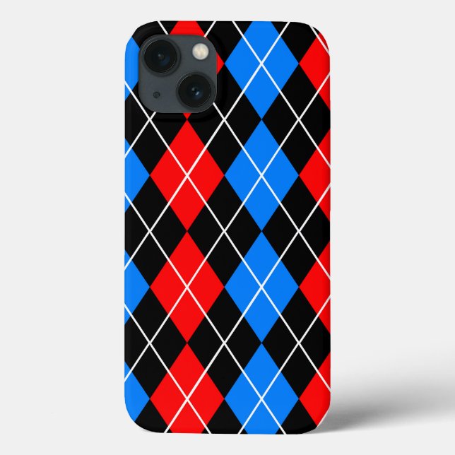 Red Blue Black Argyle Diamond Pattern Design  Case-Mate iPhone Case (Back)