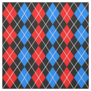 Red Blue Black Argyle Diamond Pattern Design Fabric