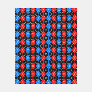 Red Blue Black Argyle Diamond Pattern Design  Fleece Blanket