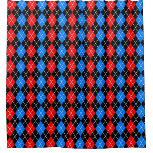 Red Blue Black Argyle Diamond Pattern Design Shower Curtain