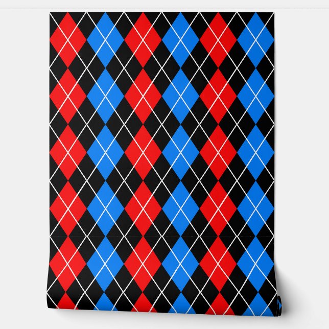 Red Blue Black Argyle Diamond Pattern Design  Wallpaper (Unrolling)