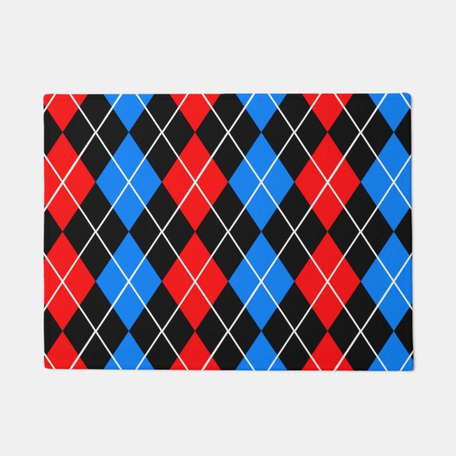 Red Blue Black Argyle Plaid Design  Doormat (Front)