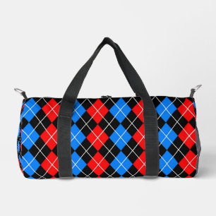 Red Blue Black Argyle Plaid Design Duffle Bag