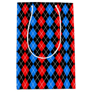Red Blue Black Argyle Plaid Design Medium Gift Bag