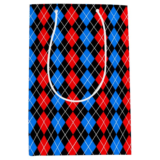 Red Blue Black Argyle Plaid Design  Medium Gift Bag (Front)