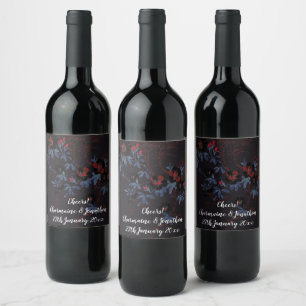RED BLUE BLACK CHERRY BLOSSOM WINE LABEL