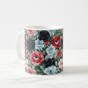 Red Blue Black Eyes in Flowers Halloween Coffee Mug