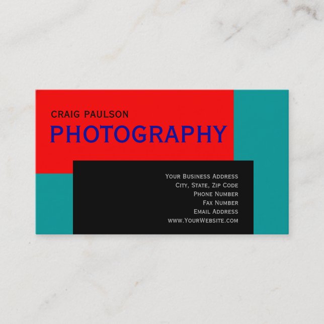 Red Blue Black Photography Business Card (Front)