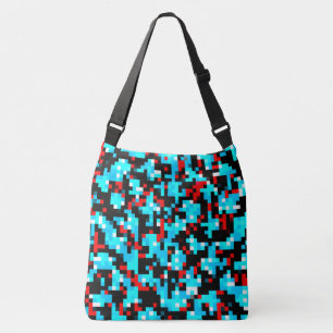 Red Blue Black White Pixel Abstract Pattern Crossbody Bag