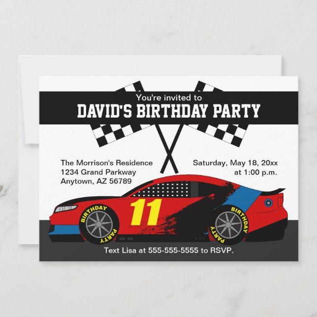 Red Blue Black Yellow Race Car Birthday Invitation (Front)