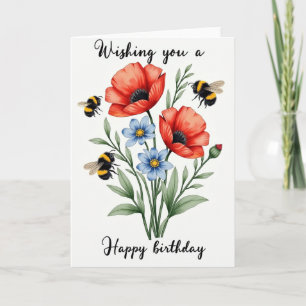 Red Blue Bloom Birthday Card