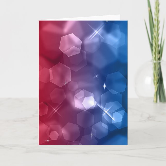 Red & Blue Bokeh Pattern Blank Greeting Card (Front)