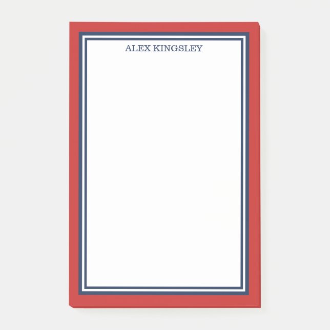 Red Blue Border Add Your Name Post-it Notes (Front)