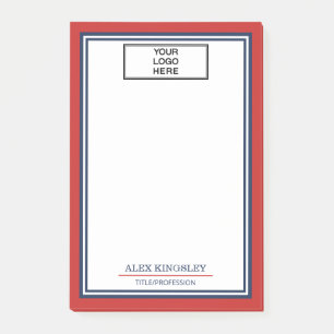 Red Blue Border Name Title & Business Logo Post-it Notes