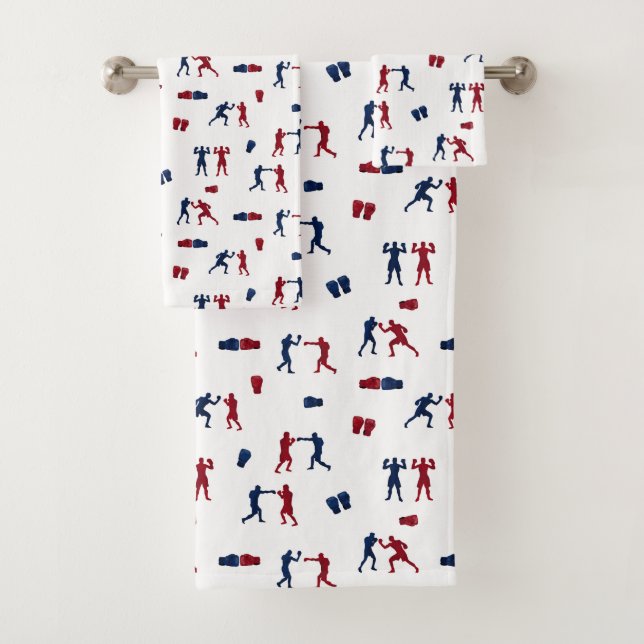 Red & Blue Boxing Gloves Boxer Bath Towel Set (Insitu)
