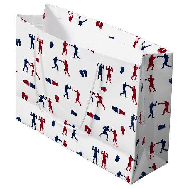 Red & Blue Boxing Gloves Boxer Pattern Large Gift Bag (Front Angled)