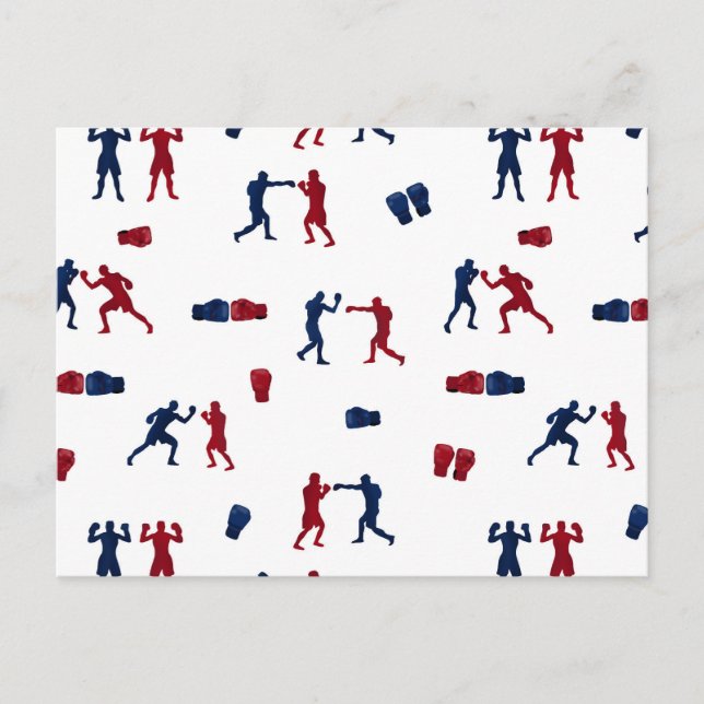 Red & Blue Boxing Gloves Boxer Pattern Postcard (Front)