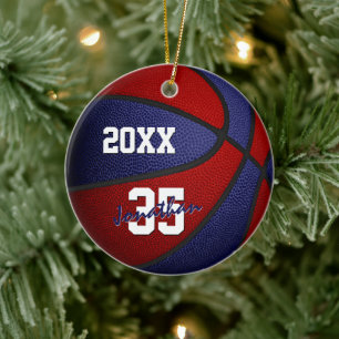 red blue boys girls team colours basketball ceramic ornament