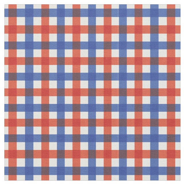 Red & Blue Bright Gingham Plaid/ Tartan Fabric (Close Up)