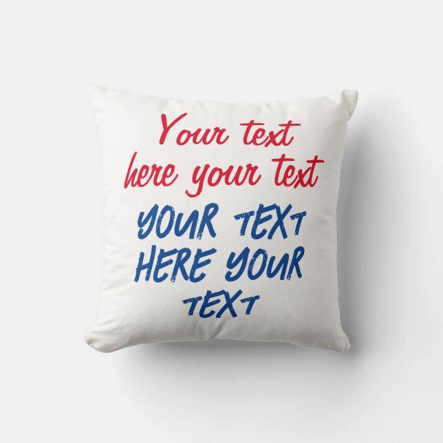Red Blue Calligraphy Your Text Here Replace Slogan Cushion (Front)