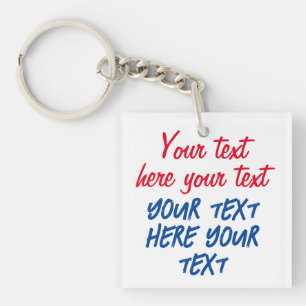 Red Blue Calligraphy Your Text Here Replace Slogan Key Ring