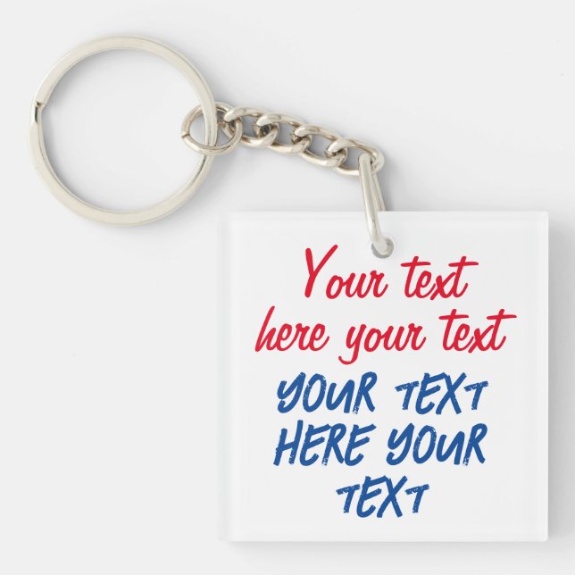 Red Blue Calligraphy Your Text Here Replace Slogan Key Ring (Front)