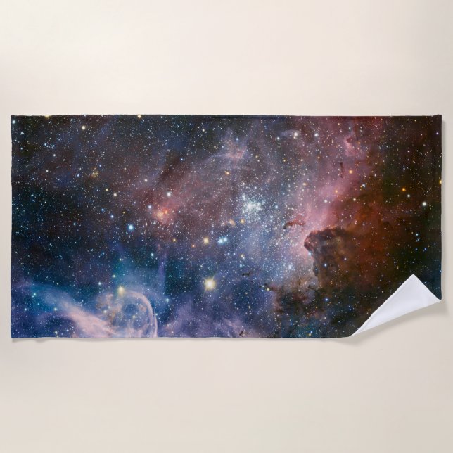 Red & Blue Carina Nebula Hubble Telescope Beach Towel (Front)