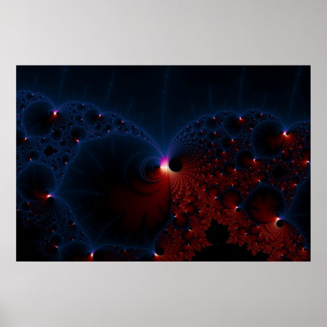 Red Blue Cells Fractal Art Poster (Front)