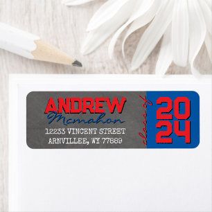 Red & Blue Chalkboard Graduation Return Address Label