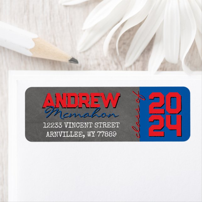 Red & Blue Chalkboard Graduation Return Address Label (Creator Uploaded)