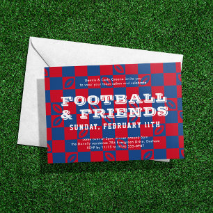 Red Blue Chequerboard Football Game Watch Party Invitation